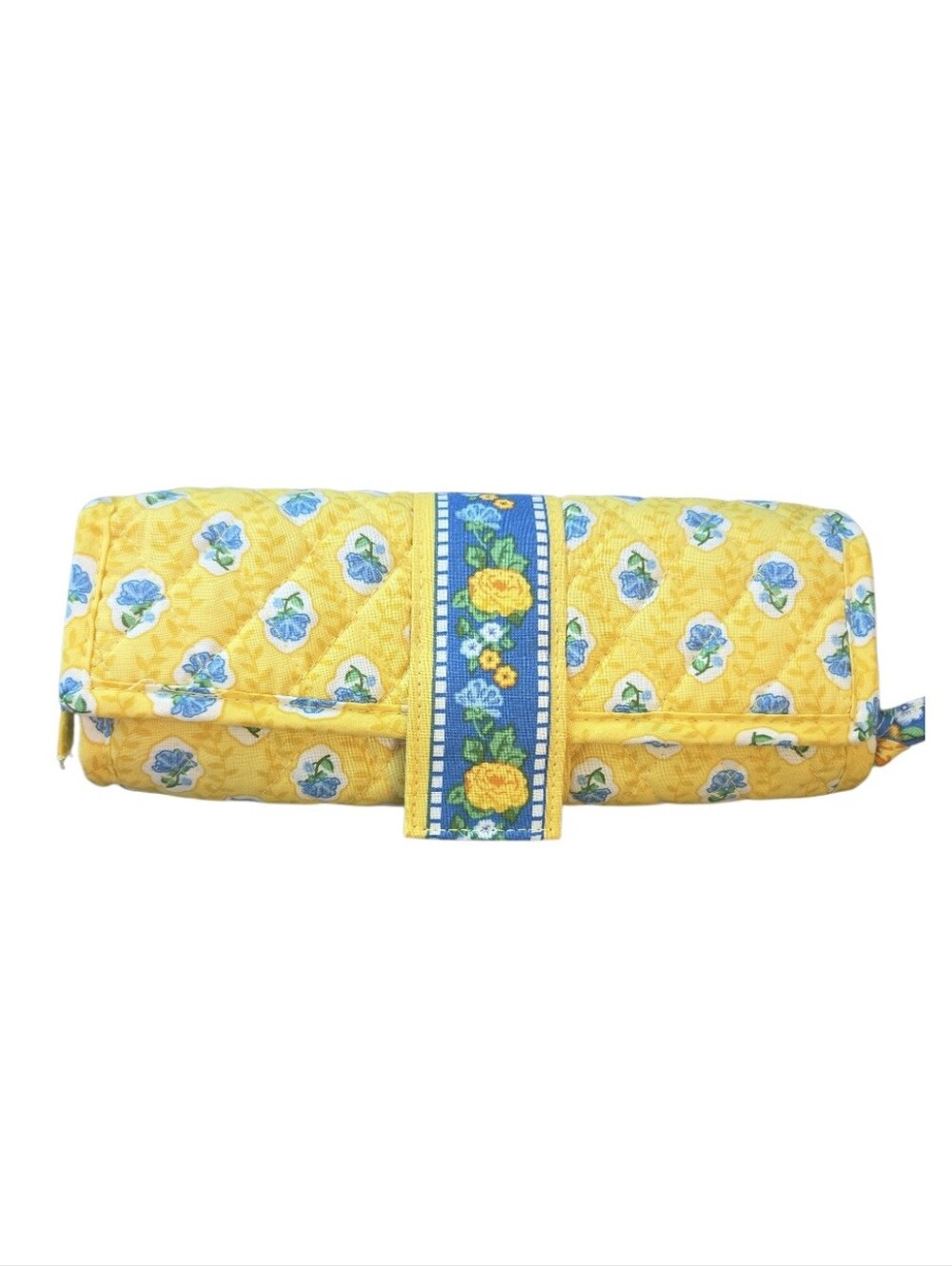 Country Provencal Quilted Yellow Floral Jewelry Roll Travel Organization NWOT